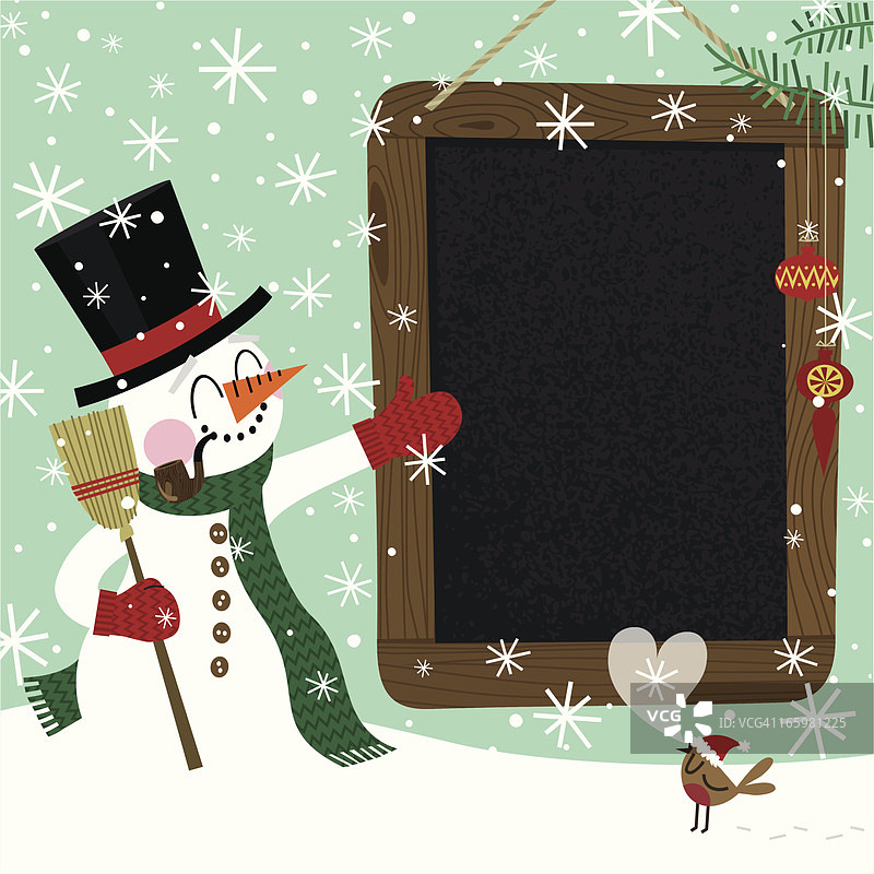 复古雪人黑板圣诞节插画矢量图图片素材