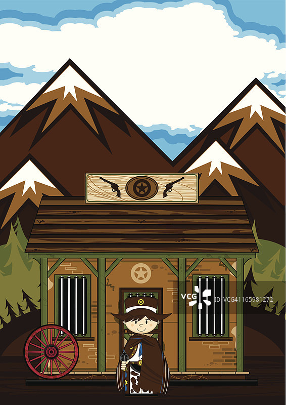 监狱场景中的披风牛仔警长图片素材