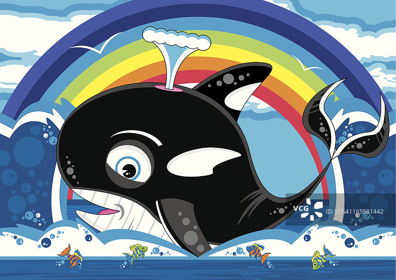 虎鲸和鱼彩虹场景图片素材