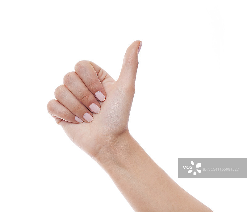 女人在白色背景上竖起大拇指图片素材