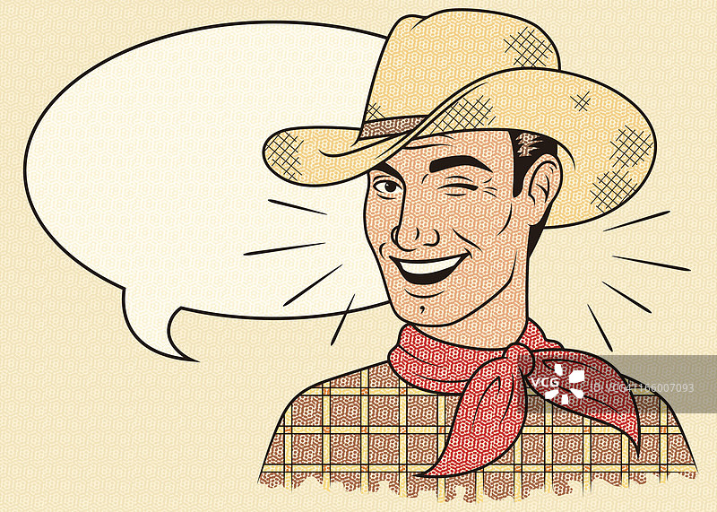 眨眼复古牛仔与语音气泡图片素材