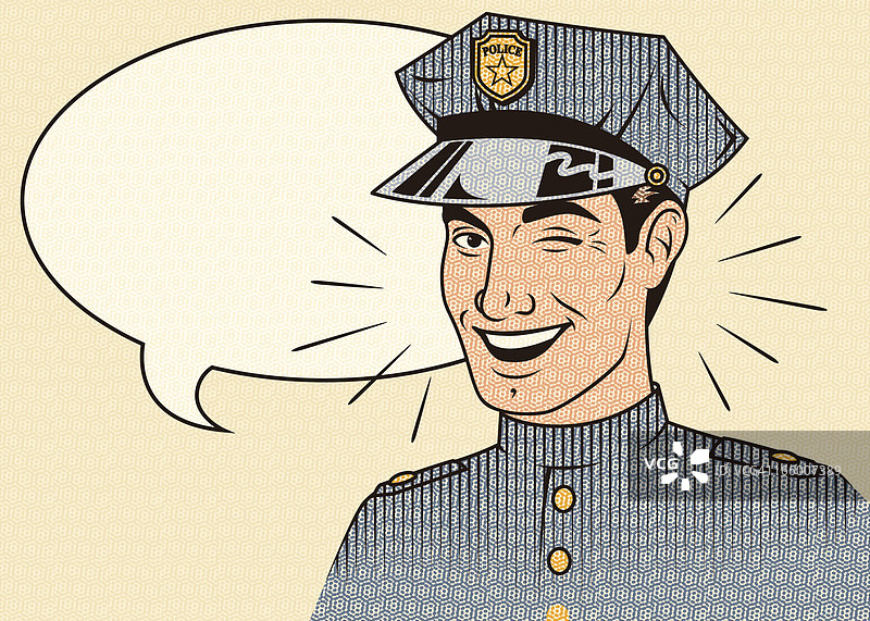 复古眨眼警察带对话气泡图片素材