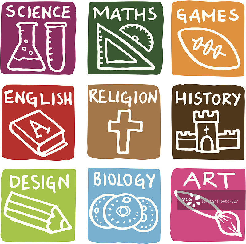教育科目方块图标集图片素材