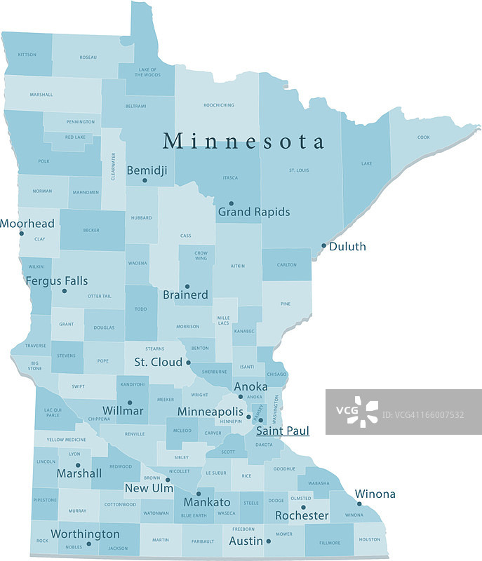 明尼苏达州矢量地图区域图片素材
