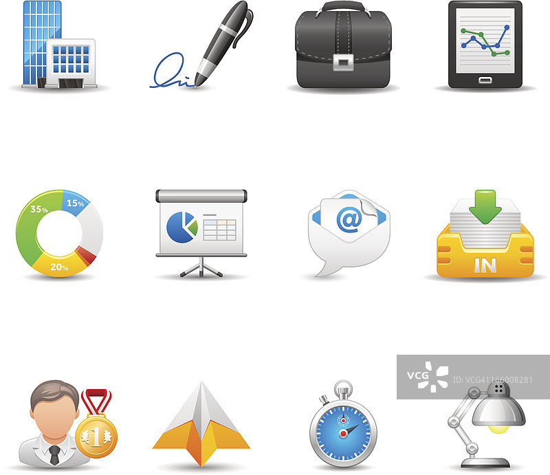 白色背景上的一组办公室和商务图标图片素材