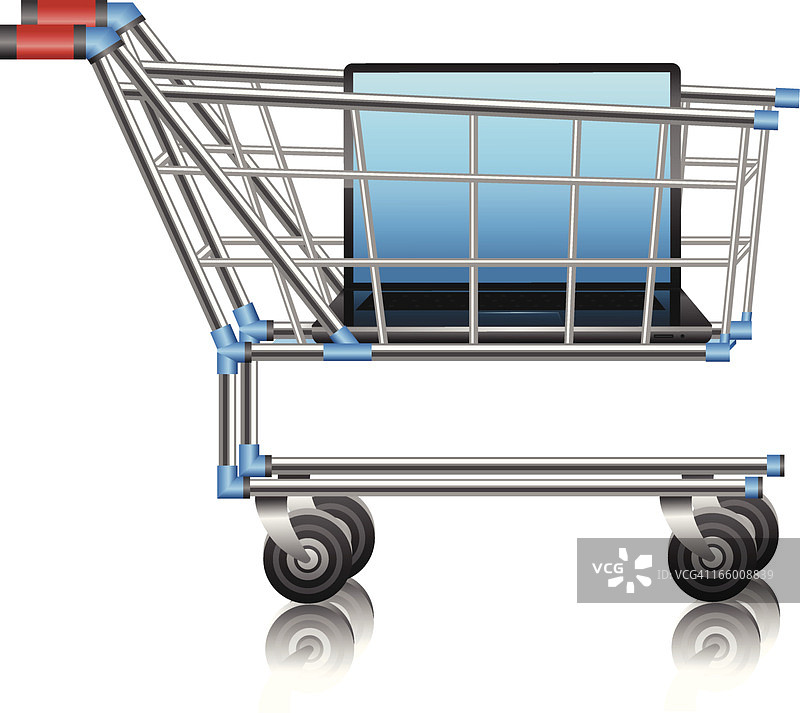 带有笔记本电脑的购物车图片素材