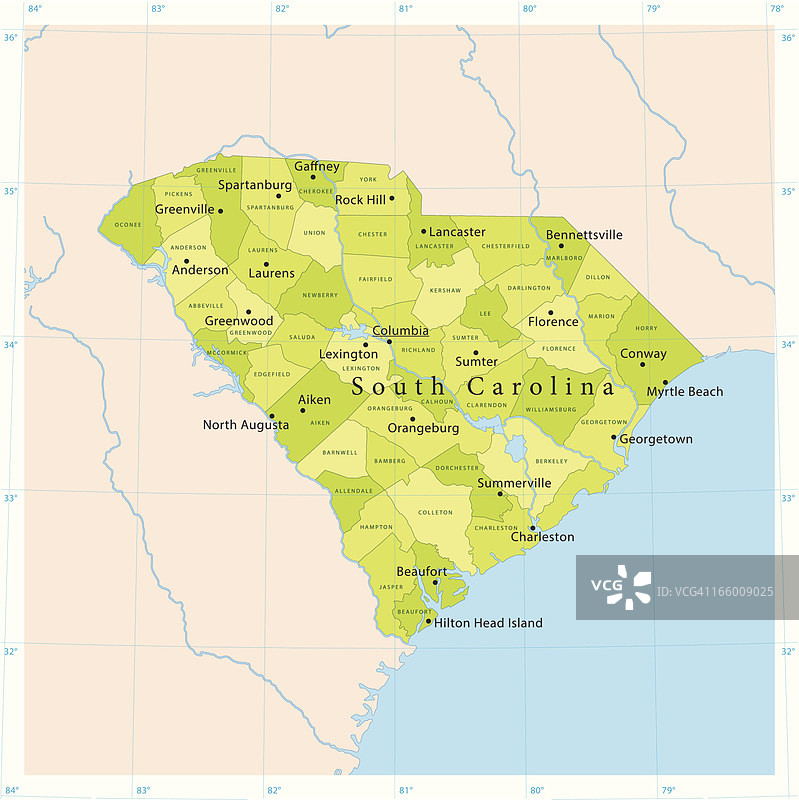 南卡罗来纳州矢量地图图片素材