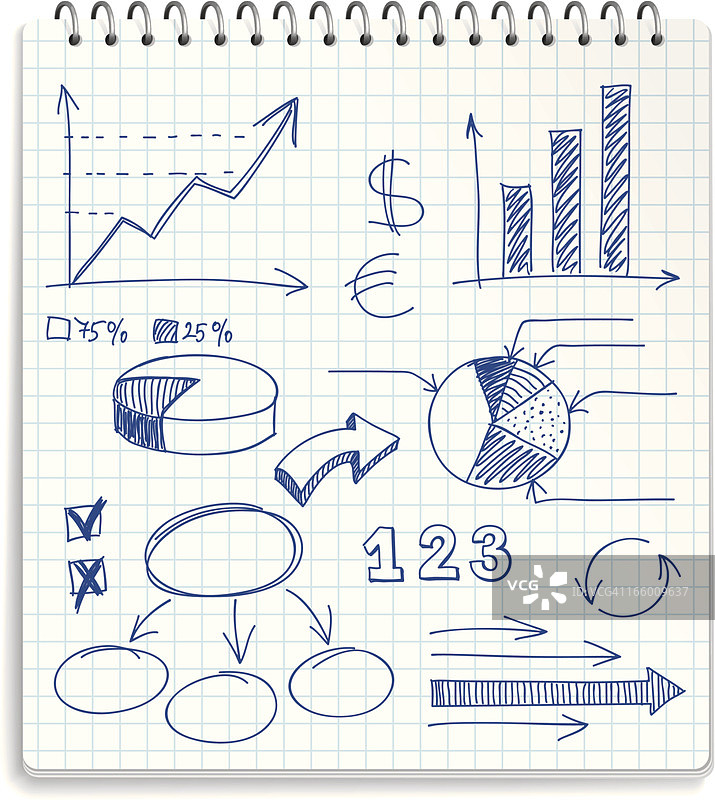 带有金融涂鸦的笔记本插画图片素材