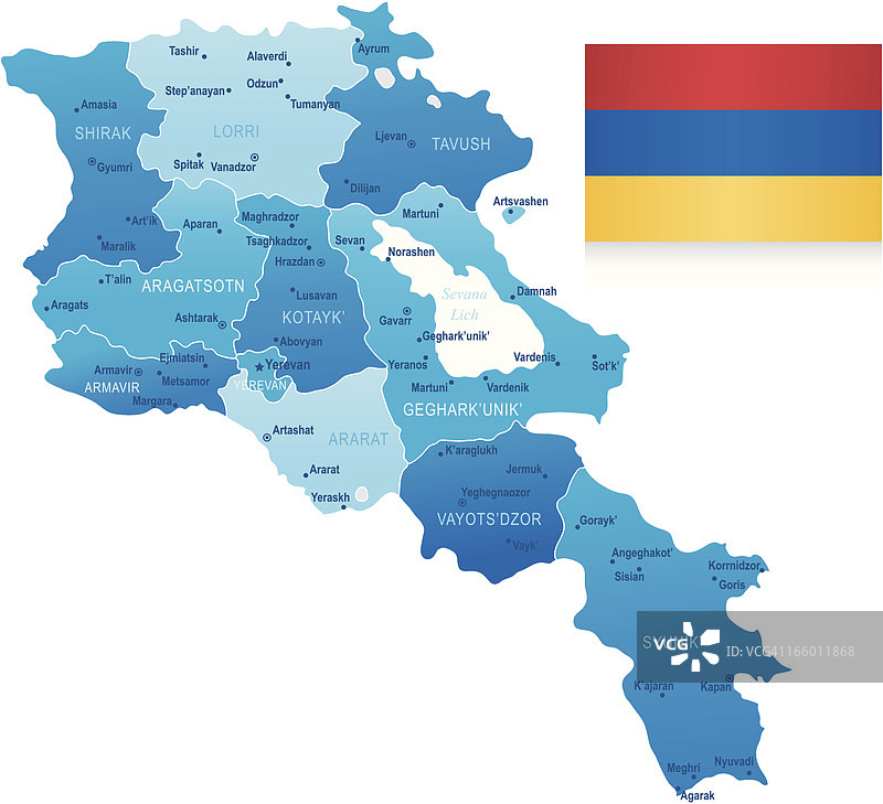 亚美尼亚地图：州、城市和国旗图片素材