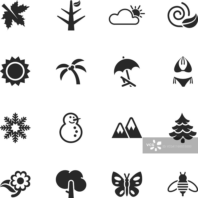 四季剪影图标图片素材