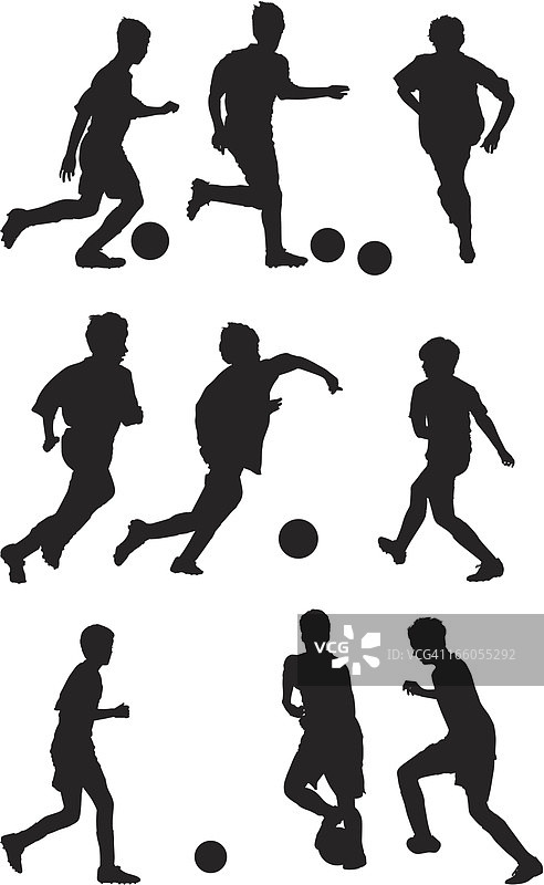 儿童踢足球剪影图片素材