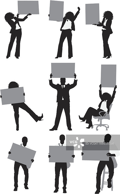 男女拿着空白标语牌的图像图片素材