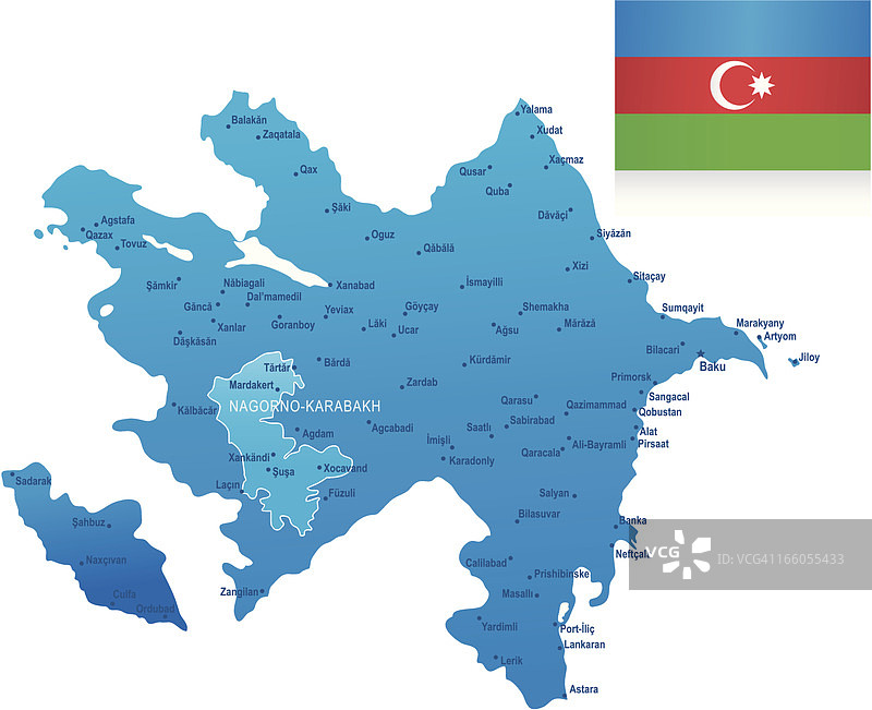阿塞拜疆地图 - 州、城市和国旗图片素材