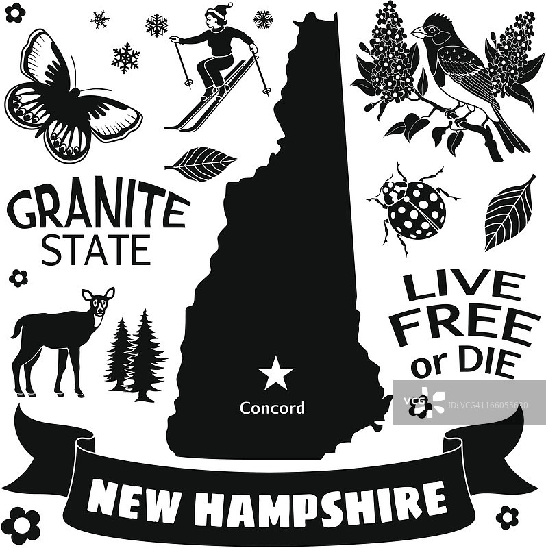 新罕布什尔州地图和图标图片素材