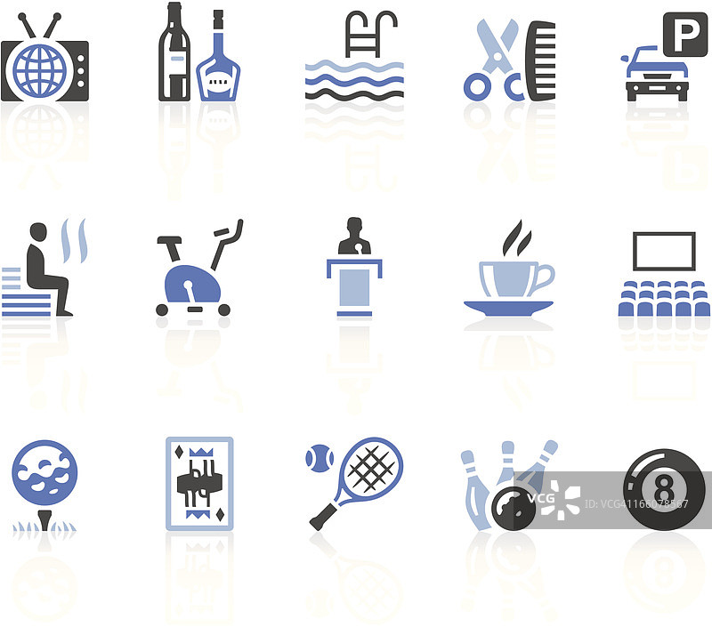 酒店设施蓝黑图标扁平风格设计图片素材