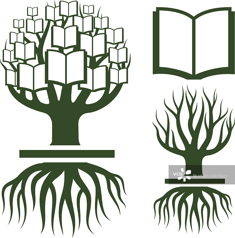 带有书籍的学习树免版税矢量图标集图片素材