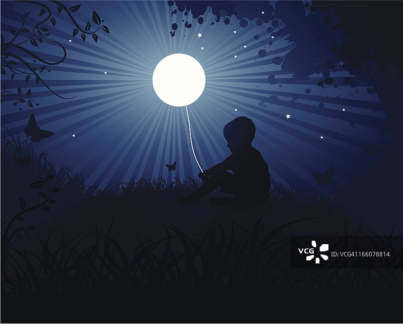 儿童玩月亮图片素材