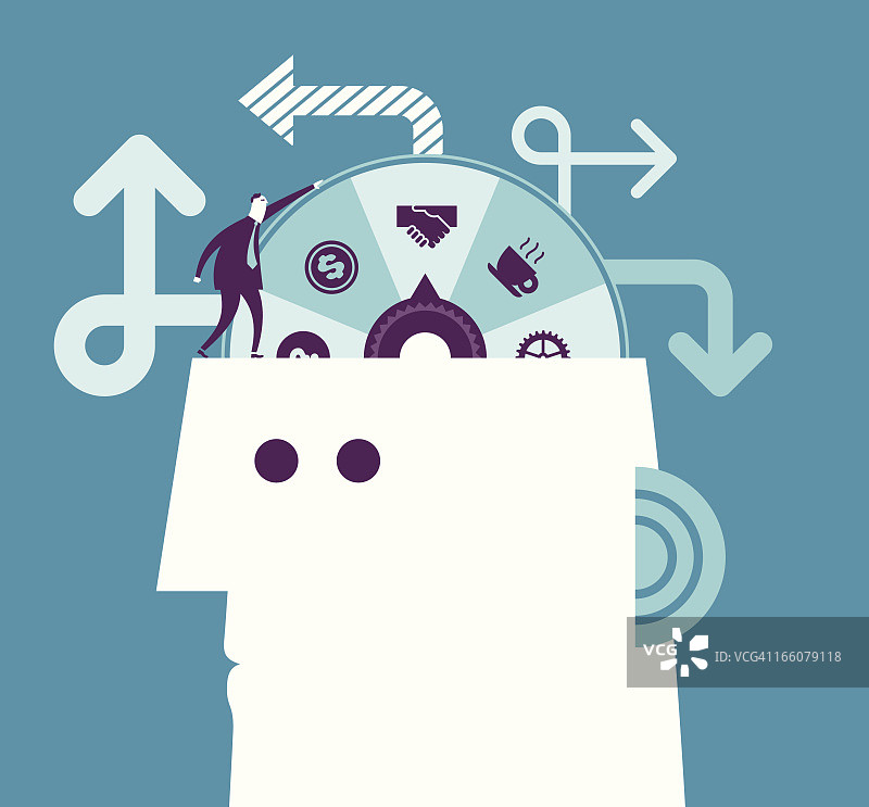 卡通踩人头的男人与幸运转盘图片素材