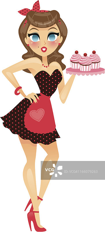 拿着纸杯蛋糕的时尚女郎图片素材