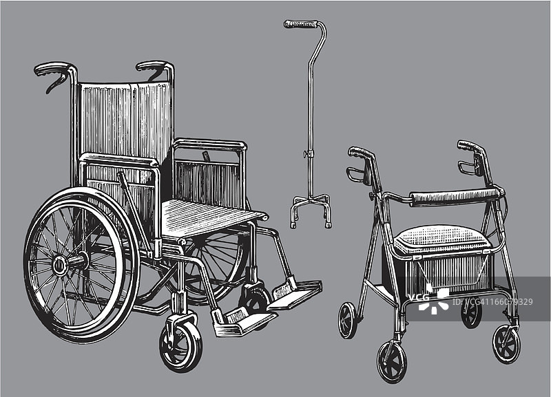 残疾人辅助设备：轮椅、拐杖、助行器图片素材