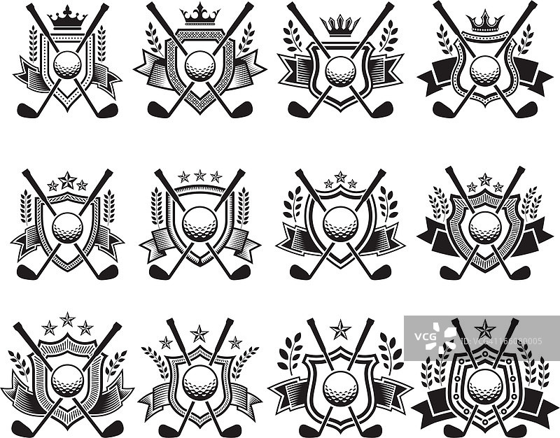 黑白高尔夫球徽章免版税矢量图标集图片素材
