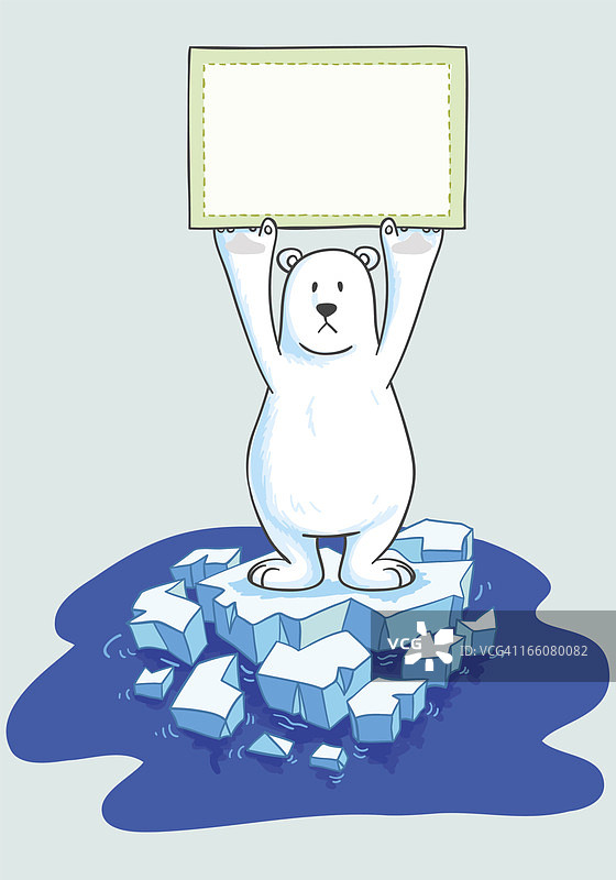 北极熊与冰山上的标志图片素材