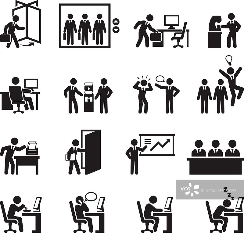 办公室主题黑白插画集图片素材