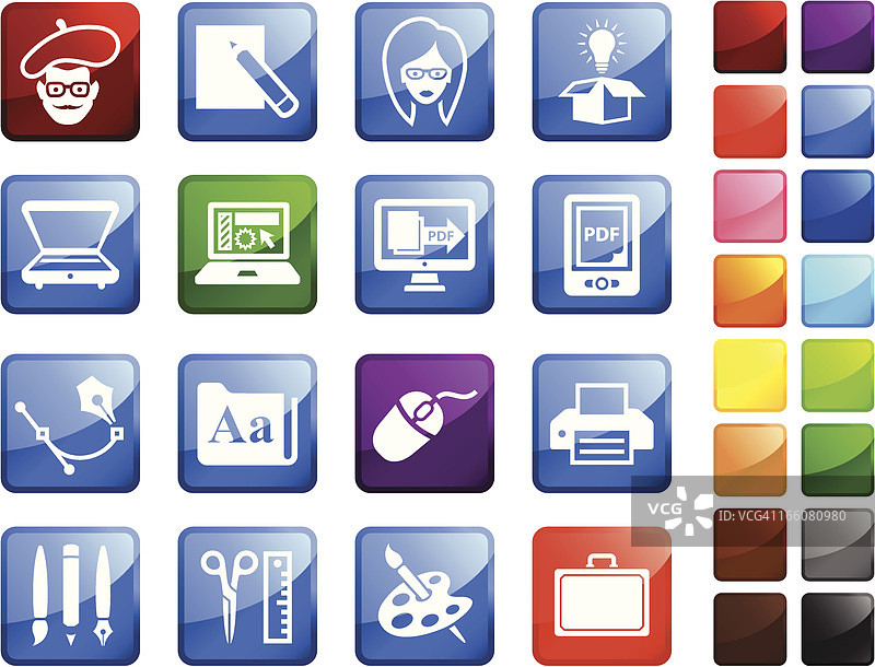 平面设计师与电脑插画矢量图标贴纸套装 (16枚)图片素材