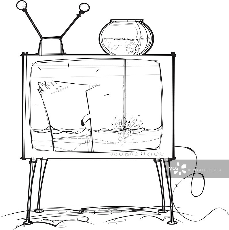 电视与金鱼图片素材