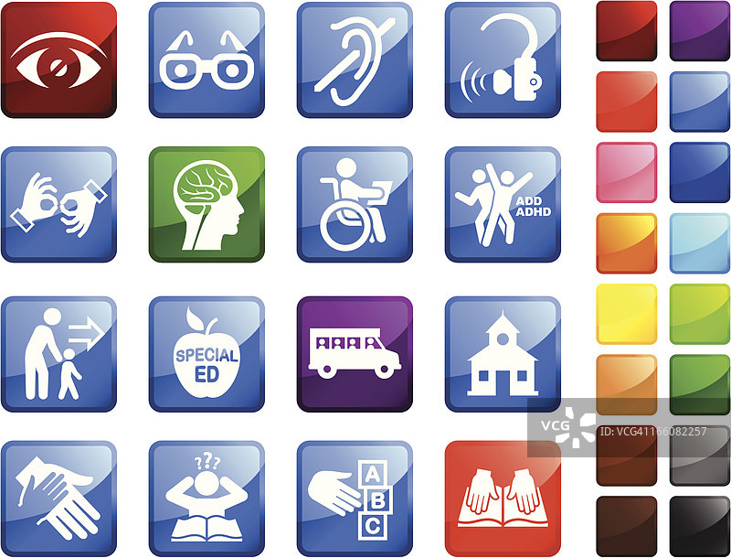 残疾与特殊教育免版税矢量图标贴纸集图片素材