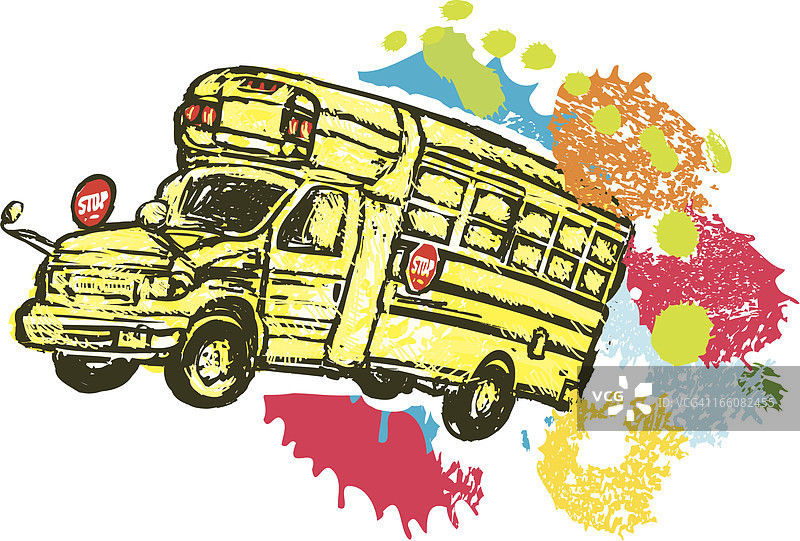 有趣的校车速写插画图片素材