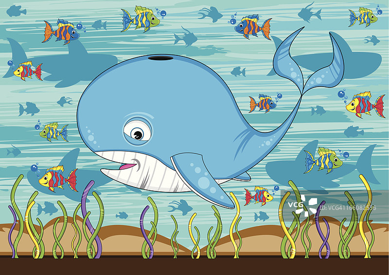 可爱鲸鱼和热带鱼图片素材