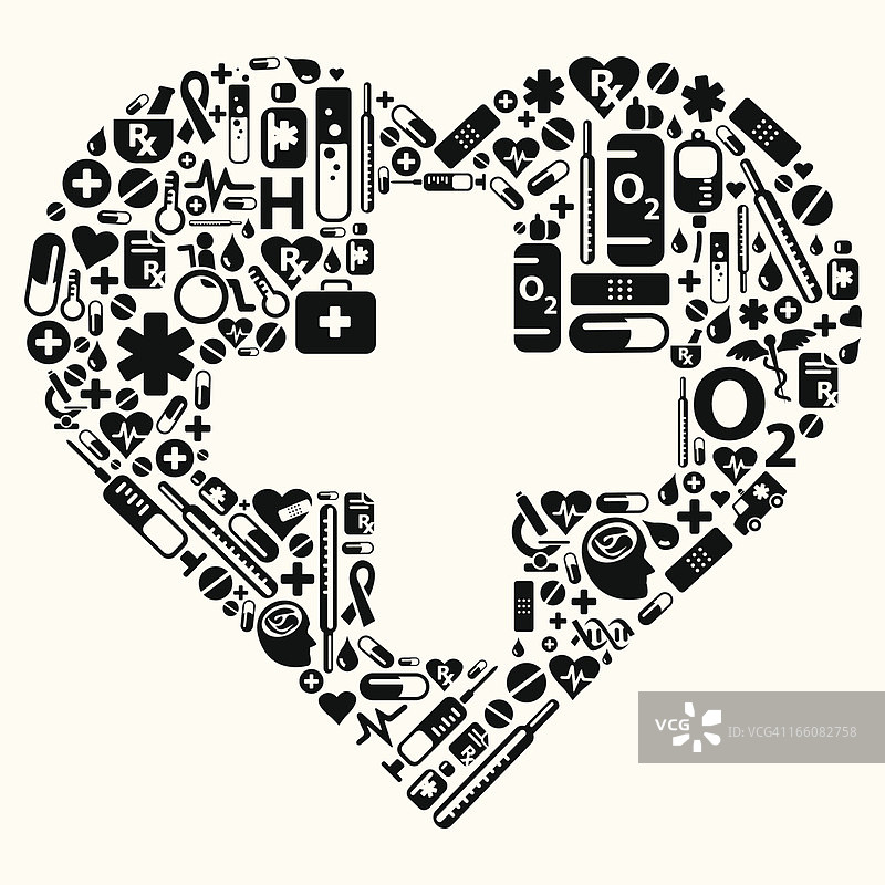 医疗图标组成的心形十字架图片素材