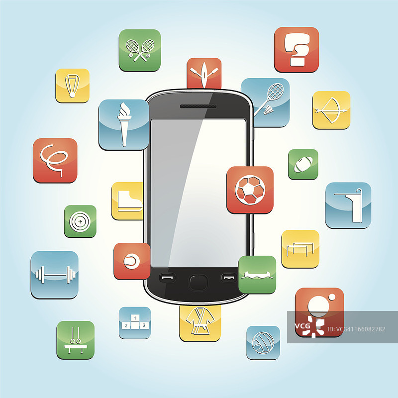 带有体育APP图标的智能手机图片素材