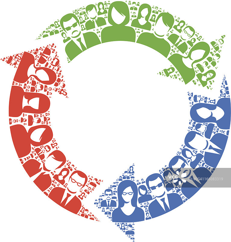 红色、绿色和蓝色循环箭头与人体轮廓图片素材