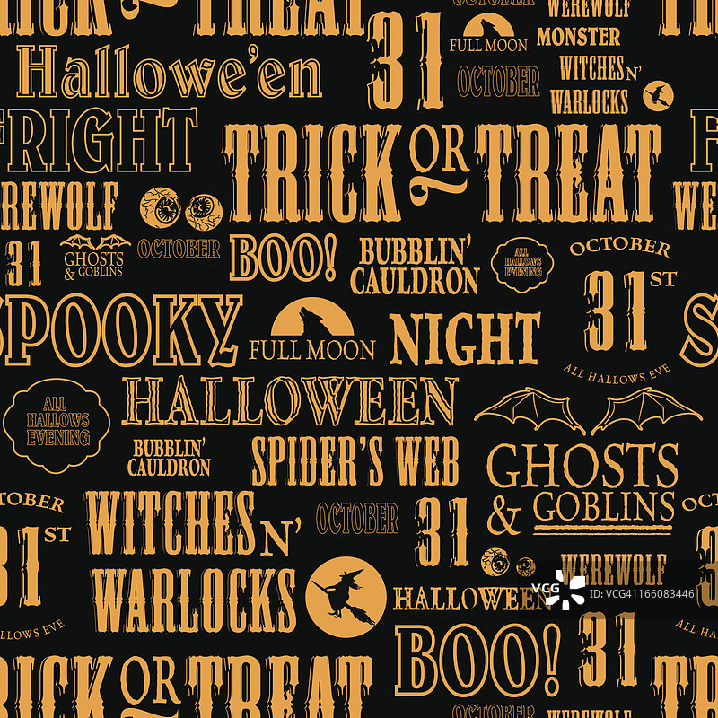 万圣节主题词汇，橙色和黑色背景图片素材