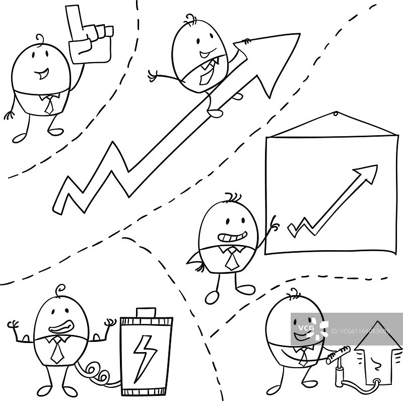 五个商人工作的卡通图片素材