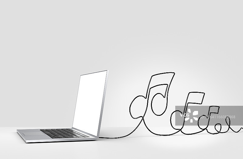 电缆组成音符的笔记本电脑图片素材