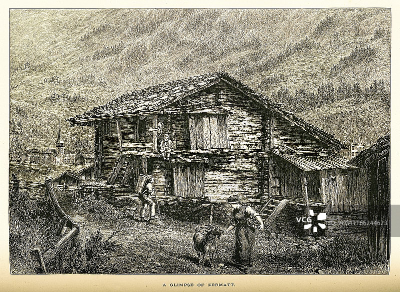 瑞士采尔马特（古董木刻版画）图片素材