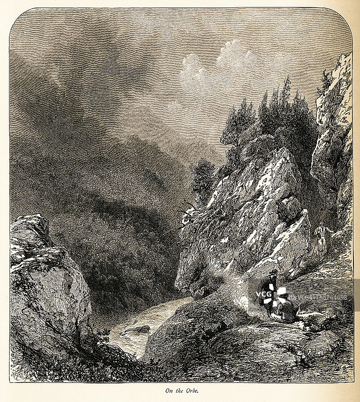 奥尔布河畔（古董木刻版画）图片素材