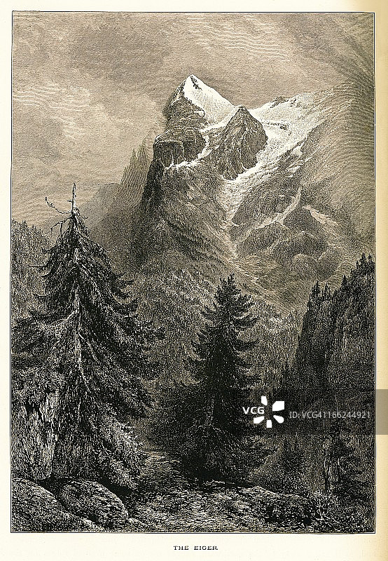 瑞士艾格峰（古董木刻）图片素材