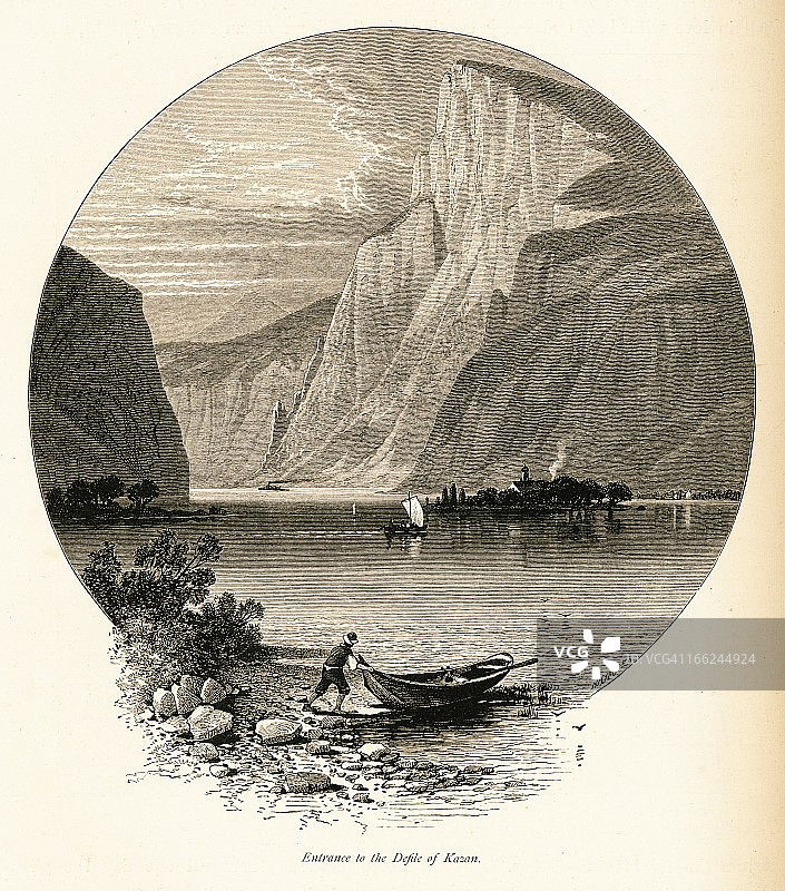 喀山峡谷，多瑙河（古董木刻）图片素材