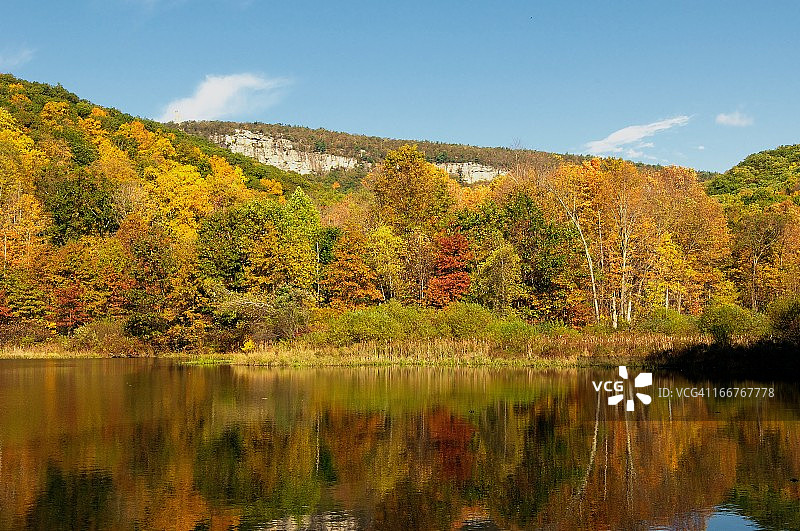 秋季莫洪克保护区的鸭塘图片素材
