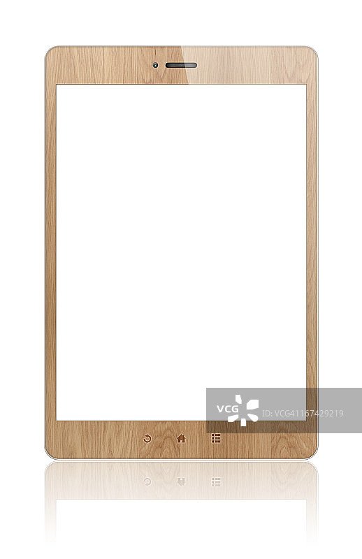 白色背景上的木制平板电脑图片素材