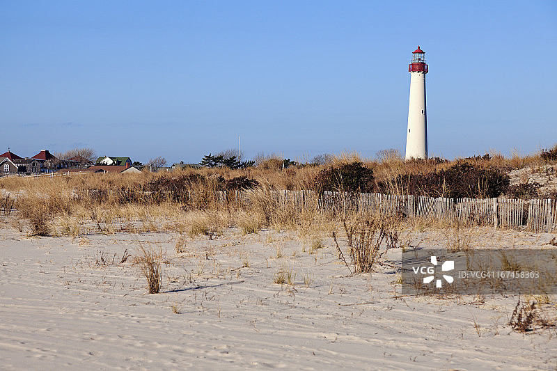 美国新泽西州梅角海滩上的灯塔图片素材