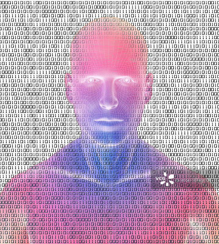 二进制代码背景下的数字生成男性形象图片素材