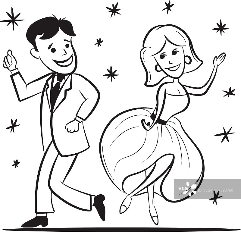 情侣跳舞复古卡通图片素材