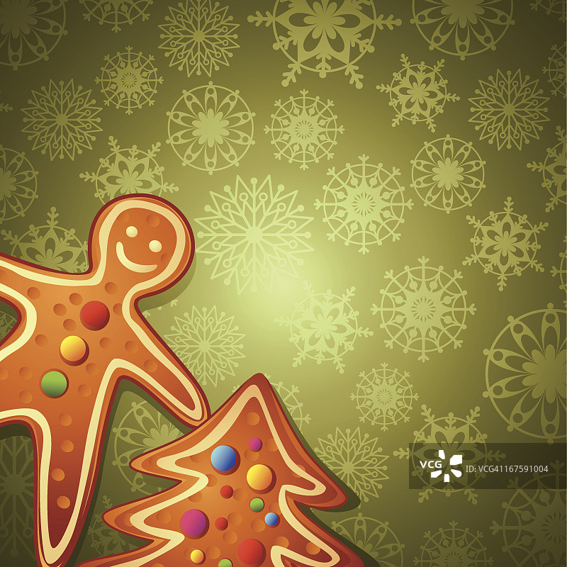 雪花背景上的姜饼图片素材