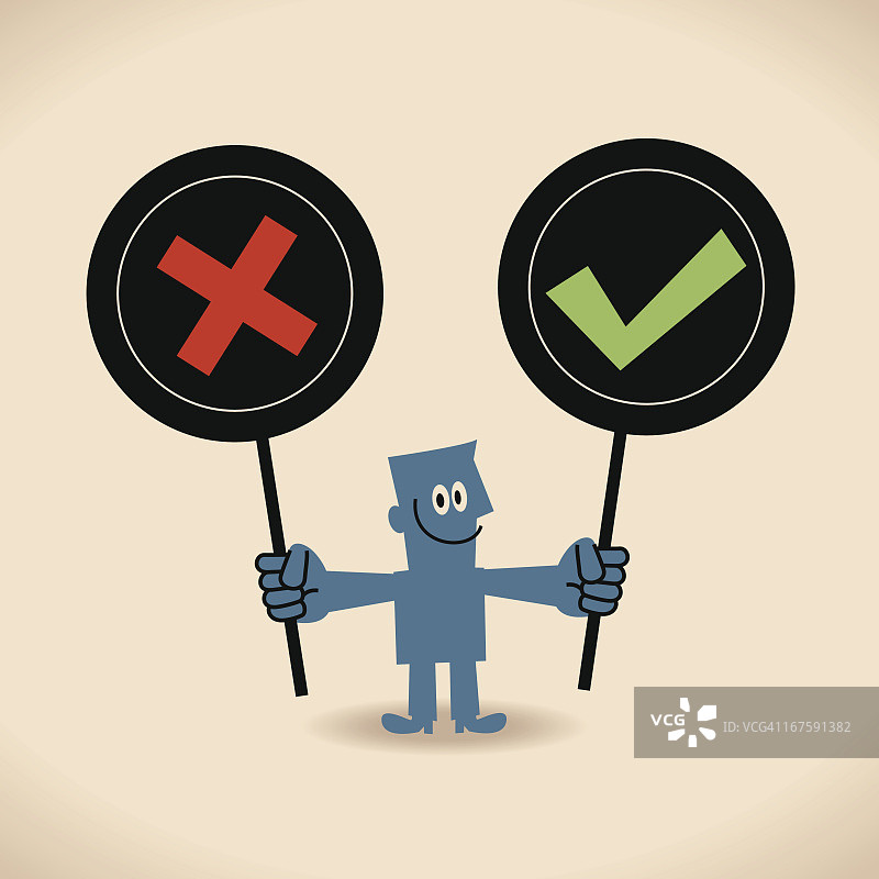 手持对错标志的微笑男人（商人）图片素材