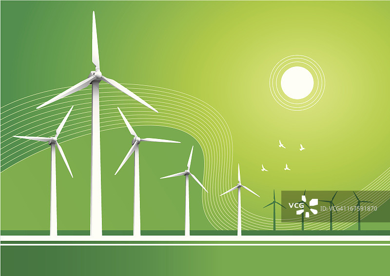 绿色曲线风力涡轮机图片素材